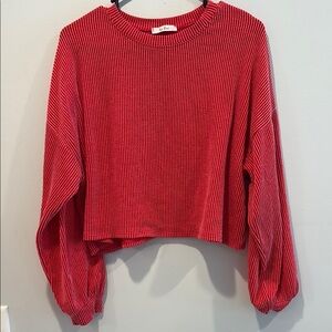 Tres Bien  Red Puff Sleeve Oversized Sweatshirt